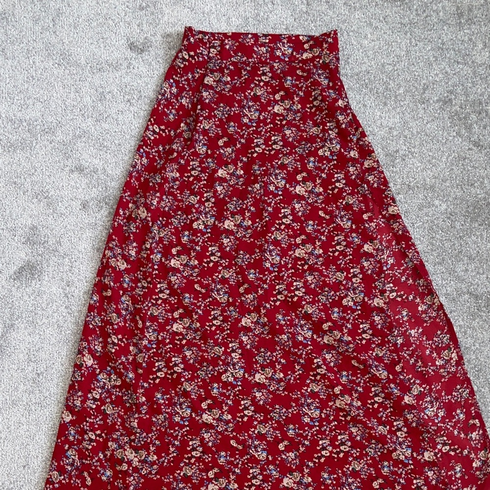 Floral Red Maxi Skirt- Shein Womens Size Small